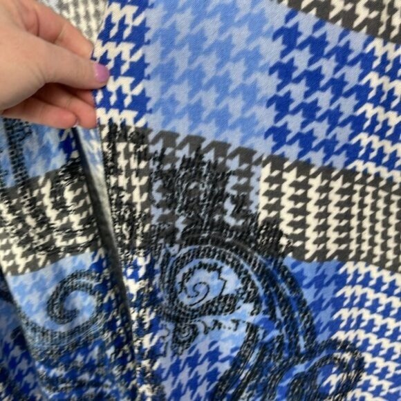 Talbots size 1X Merino Wool Blue White Black Paisley Houndstooth Open Cardigan - Picture 6 of 9